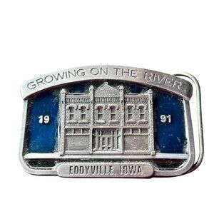 Vintage Eddyville Iowa Belt Buckle Growing On The River 1991 Limited Edition 202